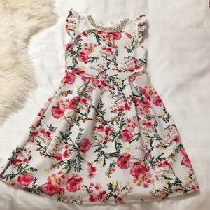 Monteau Girl Floral Dress With Pearls
